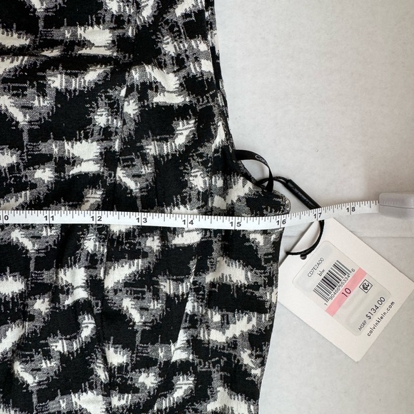 CALVIN KLEIN SHEATH DRESS. BLACK & WHITE GEOMETRIC PATTERN TEXTURED SLIMMING. - Picture 11 of 14